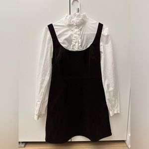 & other stories corduroy mini shirt dress in white and brown. Size 6